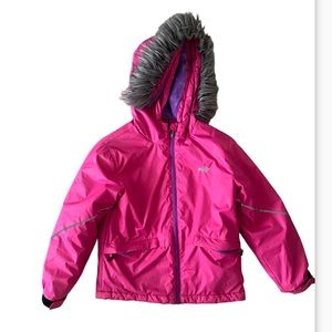 Girls kids wantdo youth 8 Snowboarding Jacket hot pink purple hooded faux fur